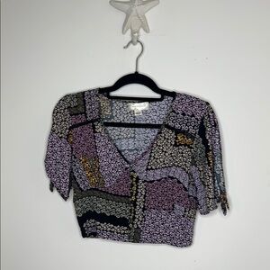 Band of Gypsies Graphic Fitted Crop Blouse Black Purple